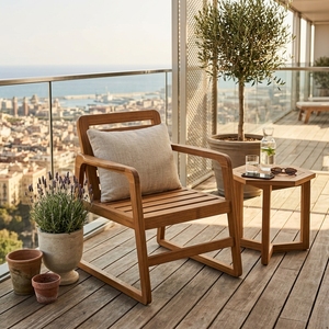 Fauteuil de patio en teck massif avec lattes, chaise de salle à manger d'extérieur moderne, chaise longue en bois à base de traîneau, article de mobilier - Product Image 3