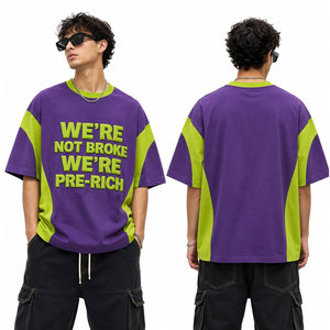 Camiseta Extra Grande con Contraste Morado y Verde, Manga Corta, Cuello Redondo, Diseño con Letras Impresas, para Hombre, Informal, de Algodón Jersey - Product Image 2