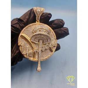 Colgante de Lujo con Medallón de Hongo Helado y Diseño de Goteo, Estilo Hip Hop, Colgante Psicodélico de Hongo con Goteo, Plata de Ley 925 - Product Image 1