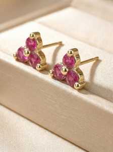 Pink Sapphire <b>Stud</b> Earring 925 Sterling <b>Silver</b> 14K Gold Plated Cluster Prong Set September Birthstone Gift - Product Image 2