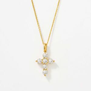 Collar con Colgante de Cruz de Oro Rosa de 14K con Incrustaciones de Diamantes Cultivados en Laboratorio, Corte Radiante de 3.60ct, Certificado IGI, Joyería Elegante para Mujer para Uso Diario - Product Image 1