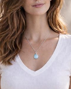 Collar con Colgante de Lágrima de Larimar, Plata de Ley 925, Joyería de Piedra Preciosa Azul Natural para Mujer, Proveedor Mayorista - Product Image 1