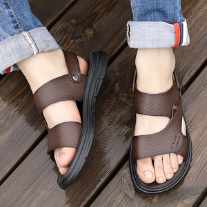 2026 New Arrival Men's Summer Sandals Genuine Leather Soft Bottom Non-<b>Slip</b> Beach Sandals Outdoor Latex <b>Slide</b> Slippers - Product Image 3