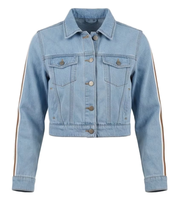 Veste en jean courte pour femme, délavée clair, boutonnée, coupe ajustée, décontractée, respirante, haute qualité