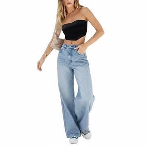 Jean en denim décontracté pour femme, coupe large, délavage premium, longueur intégrale, style mode - Product Image 1