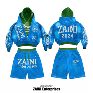Ensemble court à capuche en molleton polyester/coton respirant 340 GSM pour l'hiver, avec logo appliqué personnalisé, tenue streetwear - Product Image 1