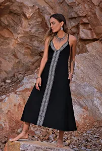 Women <b>Boho</b> Cotton Backless Maxi <b>Dress</b> Sleeveless Deep V Neck Ethnic Print Long <b>Summer</b> Beach <b>Dress</b> - Product Image 2