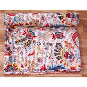 Edredón Kantha de Algodón Orgánico Hecho a Mano, Relleno 100% Algodón, Diseño Multicolor, Cosido a Mano, Estilo Bohemio Ecológico para el Hogar - Product Image 4