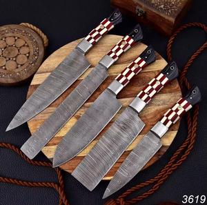 Cuchillos de chef de Damasco de 5 piezas, hechos a mano, de alta calidad, diseño estadounidense, con mango personalizado, para usos múltiples y ecológicos. - Product Image 2