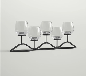 Support moderne en métal noir ondulé avec 5 bougeoirs cylindriques en verre transparent amovibles pour une décoration élégante de centre de table - Product Image 2