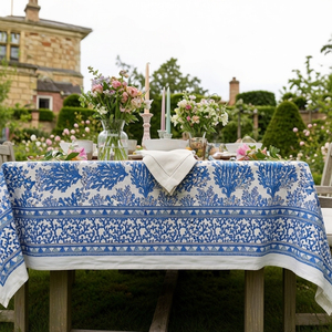 Coral Multi Blue Hand Block Printed Cotton <b>Tablecloth</b> 180x270cm Handmade Designer Premium Dining Table Cover Home Decor Gift - Product Image 3