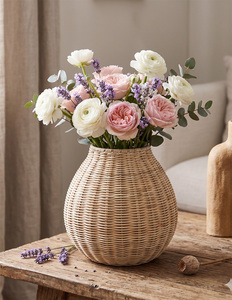 Woven Bohemian Rattan Eco-Friendly Customized Flower Vase <b>Round</b> Urn Basket Home Decoration for Living Room Entryway <b>Table</b> - Product Image 1