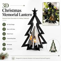 Großhandel 3D Weihnachtsbaum-Grablaterne mit schwarzem Metallrahmen und LED-Teelicht für Grabdenkmal-Einzelhandelsprogramme