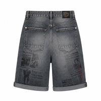 Shorts en jean Y2K style journal imprimé, délavé clair, broderie estivale, gris délavé, streetwear pour hommes, faible MOQ, fournisseur en gros