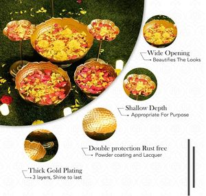 <b>Hammered</b> Brass Urli Candle Stand Set of 5 Lotus Bowl Floating Diya <b>Holder</b> Decorative Centerpiece for Wedding Party Home Decor - Product Image 3