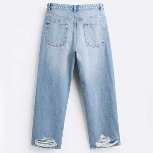 Jean Baggy Unisexe Vintage Style Américain Coupe Droite Jambe Large en Denim Taille Moyenne Légère Marque Tendance Vente Chaude Décontracté - Product Image 4