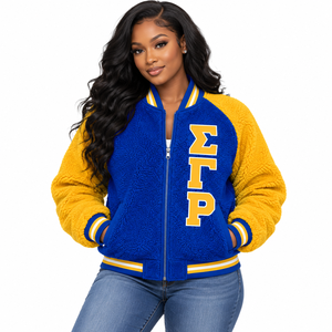 Blouson Bomber Réversible Femme Personnalisé Sigma Gamma Rho en Sherpa, Polaire Chaude Double Face, Vêtement d'extérieur pour Sororité Grecque, OEM ODM Vente en Gros - Product Image 1