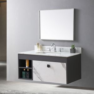 Mobile da Bagno Montary 43x22 Pollici con Top in Pietra Sinterizzata Carrara Gold e 3 Fori per Rubinetti per Armadietti - Product Image 4