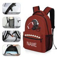 Mochila de fútbol americano roja con diseño de casco y balón, nombre personalizado, uso escolar, resistente al agua, para todas las estaciones