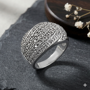 Art Palace Women's 925 Silver Cocktail <b>Ring</b> With Pave Set <b>Crystal</b> Rhinestones Luxury Style Everyday Wear - Product Image 3