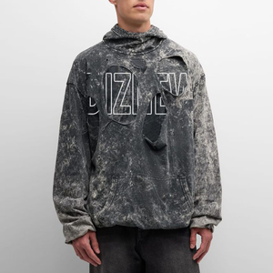 Sudadera con capucha extragrande con cremallera para hombre, 100% algodón, tejido de punto, estampado a rayas, logo frontal, lavado a la piedra, estilo otoñal - Product Image 3