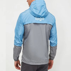 Men's Stylish Summer Knitted <b>Windbreaker</b> Jacket Custom Fashion Solid Warm with Hooded Collar and Thin Zipper Wholesale Set - Product Image 2