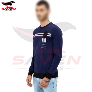 Prix d'usine, service OEM ODM, sweat-shirt imprimé personnalisé pour homme, molleton épais et chaud, col rond à rayures contrastées, pull-over - Product Image 2