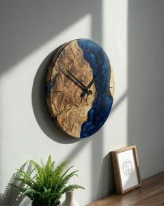 Handmade Wood & Epoxy Resin <b>Wall</b> <b>Clock</b> Unique Custom Design with Natural Wood Grain Quartz Calendars Home <b>Decor</b> - Product Image 2