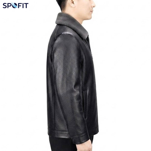 เสื้อแจ็คเก็ตหนังแท้สำหรับผู้ชาย ซับในหนังแกะ ซิป คอปกพับได้ หนา ความยาวปกติ เสื้อคลุมสำหรับฤดูใบไม้ร่วง - Product Image 2