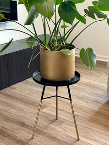Mesa Auxiliar Redonda de Metal Negro con Patas Doradas, Mesa de Estilo Moderno y Minimalista para Sala de Estar, Dormitorio, Decoración Lateral del Sofá, Elegante - Product Image 3