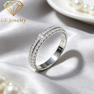 Timeless Double Row 14K White Gold Lab Grown Diamond Full Pave <b>Bangle</b> & Ring <b>Set</b> Stackable Fine Jewelry - Product Image 3