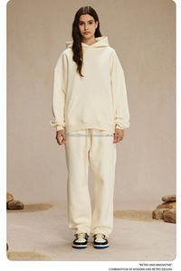 ชุดเซ็ตเสื้อฮู้ดดี้โอเวอร์ไซส์บุขนแกะสำหรับฤดูใบไม้ร่วงและฤดูหนาว พร้อมกางเกงขายาวสไตล์สตรีทแวร์ ชุดวอร์มแบบมีฮู้ดสำหรับผู้ชาย - Product Image 2