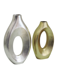 Juego de 2 Jarrones de Metal para Flores - Diseño Ovalado en Dorado y Plateado, Jarrones Modernos con Forma Escultural para Decoración Elegante de Mesa - Product Image 2