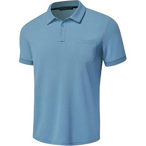 Polo de Manga Corta para Hombre, Color Sólido, Tela Oxford, Diseño con Bolsillo, Estilo Casual, Azul Claro, Corte Regular, Material Tejido - Product Image 1
