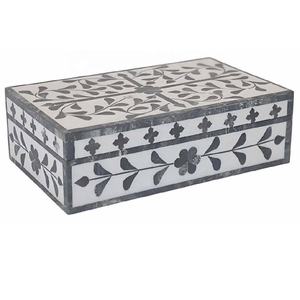 Nouveauté : Boîte de rangement pour bijoux rectangulaire moderne en os incrusté avec couvercle, pour la décoration de table basse - Product Image 6