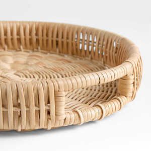 Plateau rond en rotin tressé fait main, panier de rangement écologique pour l'organisation et le style de la table de salon – Vente directe usine en gros - Product Image 3