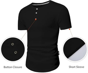 T-shirt pour homme à col montant, boutons sur le devant, motif uni, 100% coton, séchage rapide, manches courtes, fabriqué au Pakistan - Product Image 1