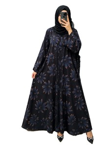 Hermosa Abaya Estampada para Adultos con Elegante Encaje Hecho a Mano para Oración Musulmana, Eid, Ramadán, Estilo Vintage Dubái - Product Image 1