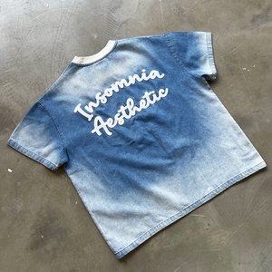 Camiseta de Mezclilla Estética Insomnia, Manga Corta, Cuello Redondo, Estilo Casual para Hombre, Color Azul Claro, Algodón, Estilo Urbano - Product Image 3