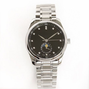 Montre mécanique automatique pour homme, bracelet en acier inoxydable de luxe Eternal Platinum, cadran noir, décontractée, voyage, affaires, phase de lune - Product Image 2