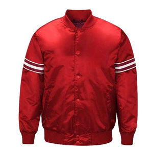 Men's Varsity Jacket <b>Red</b> Satin Customized Stand Collar Casual Style Plain Dyed Technics for Winter Use New Arrival - Product Image 1