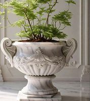 Vase de sol Art Déco en marbre blanc de luxe, pot de fleurs en pierre naturelle HAYAT INDUSTRIES