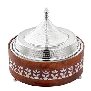 Round Wooden Casserole Pot With Copper Lid Stainless Steel Rim Insulated Food Warmer Modern Luxury Design - Product Image 5