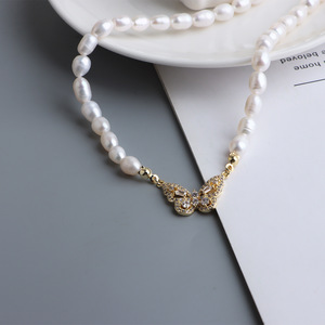 Collier à pampilles papillon entièrement serti de diamants, style coréen, tendance, luxe, perle d'eau douce naturelle, accessoire pour clavicule - Product Image 2