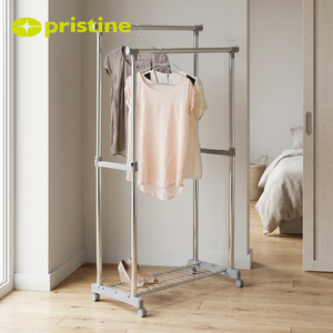 Double Tier Clothing Rack With Shoe <b>Shelf</b> Stainless Steel Minimalist Design For Bedroom Storage Organizer Standing Type - Product Image 4