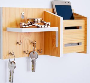 Handcrafted Wooden Wall Mounted Key Holder with Mail Organizer <b>Shelf</b> Rustic Entryway Key Rack for Home Office - Product Image 6