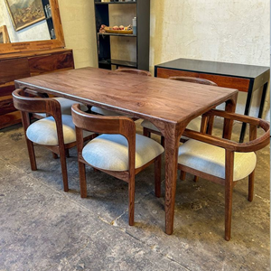 Juego de Mesa de Comedor de Madera de Teca Sólida, Sillas Tapizadas Modernas, Fabricante de Muebles de Indonesia - Product Image 1