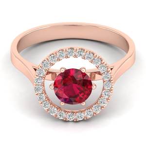 Anillo de Compromiso REYES Personalizado con Rubí de Corte Redondo de 0.84 Quilates, Regalo de Aniversario, Anillos Finos de Oro Rosa Sólido de 14K - Product Image 1