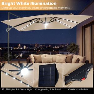 Sombrilla de Patio Cantilever Beige de 10x10 Pies con Luces LED Solares y Rotación de 360 Grados - Product Image 2