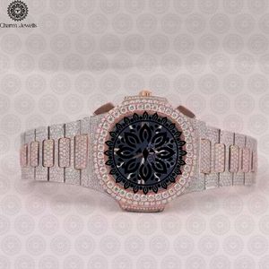 Montre de luxe pour homme Charm Jewells, en acier inoxydable, avec lunette sertie de diamants, mouvement mécanique analogique, date automatique, boîtier de 40 mm, ouverture par bouton-poussoir - Product Image 1